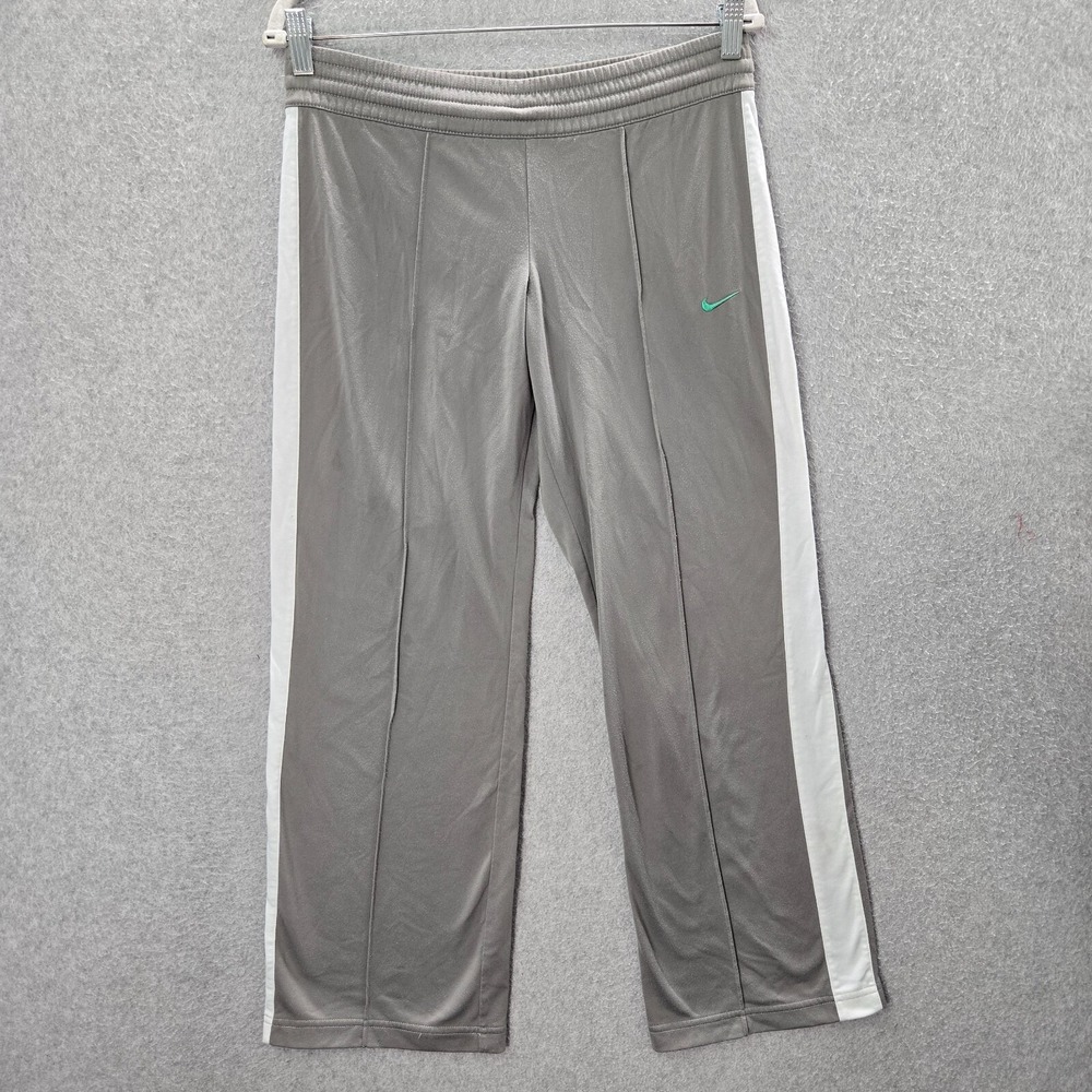VINTAGE Nike Girl Activewear Pants Large Gray Logo Swoosh Embroidered Baggy Y2